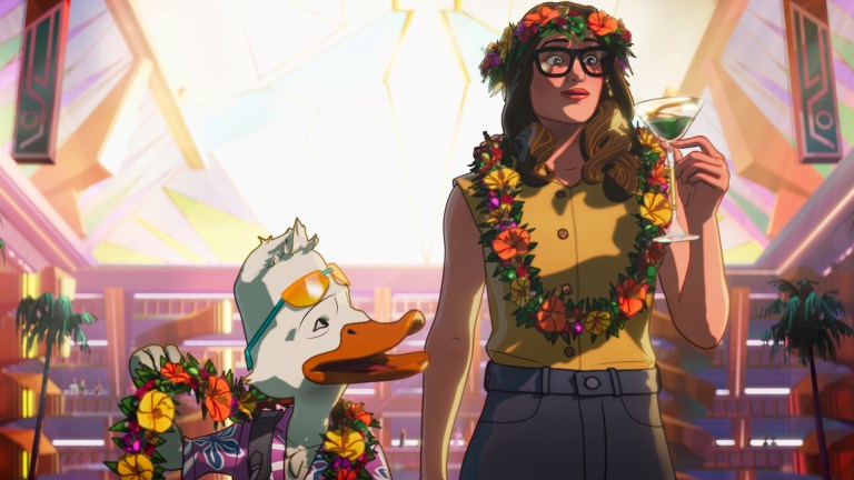 Howard The Duck (Seth Green) and Darcy (Kat Dennings) in Marvel Animation's WHAT IF...? Season 3