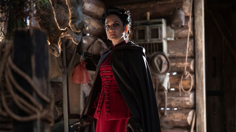 Archie Panjabi in a red leather spiked jacket as The Rani in Doctor Who episode "Wish World"