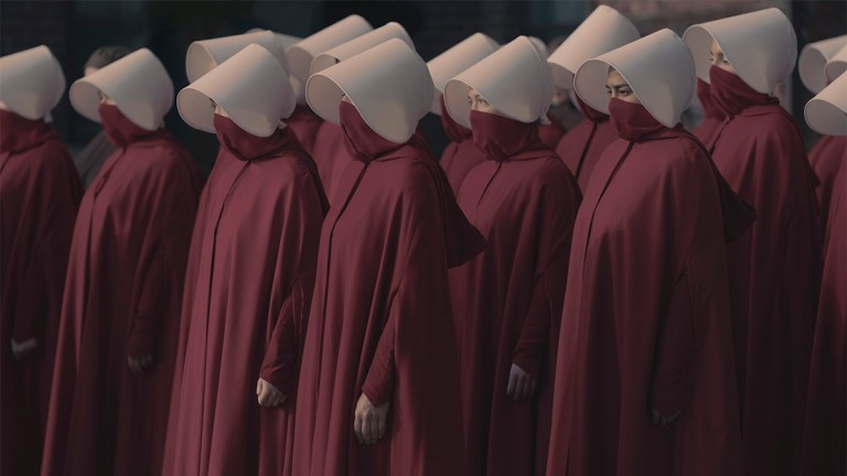 A group of Handmaids in red cloaks in The Handmaid's Tale season 6