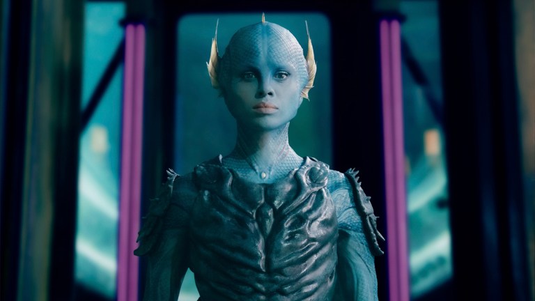 Gugu Mbatha-Raw as a blue-green sea creature in Doctor Who spinoff The War Between the Land and the Sea